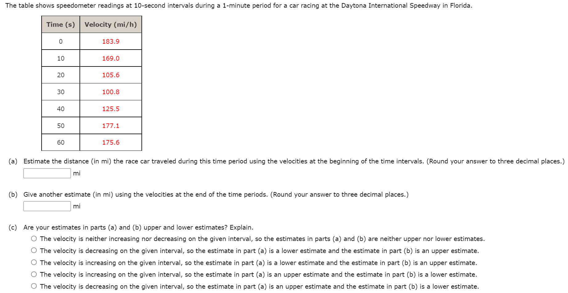 Solved The table shows speedometer readings at 10-second | Chegg.com