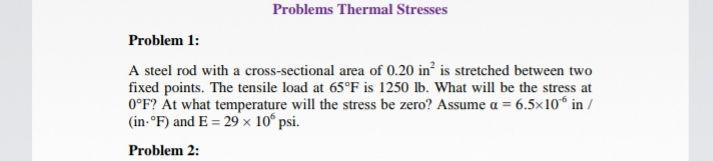 Solved Problems Thermal Stresses Problem 1: A steel rod with | Chegg.com