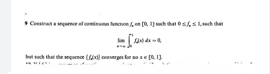 Solved 9 Construct A Sequence Of Continuous Functionſ, On 