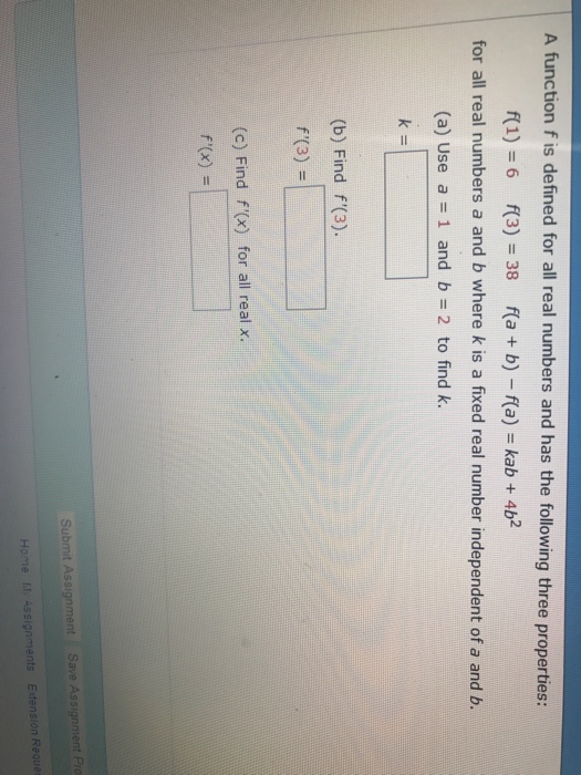 Solved A function f is defined for all real numbers and has | Chegg.com