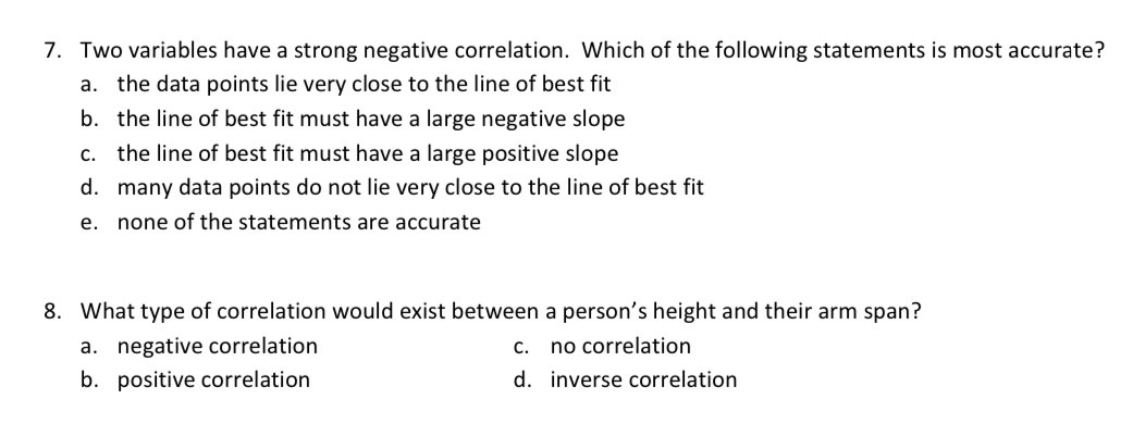 Solved Two variables have a strong negative correlation. | Chegg.com