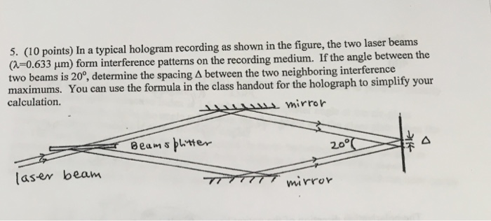 Solved 5. (10 points) In a typical hologram recording as | Chegg.com