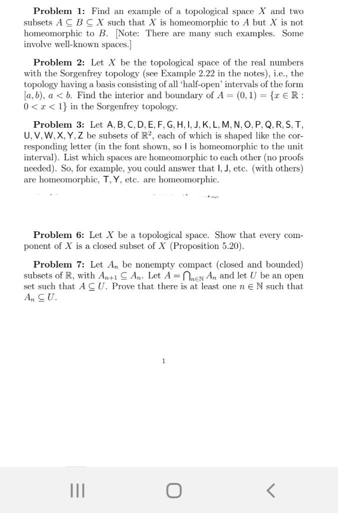 Solved Problem 1: Find an example of a topological space X | Chegg.com