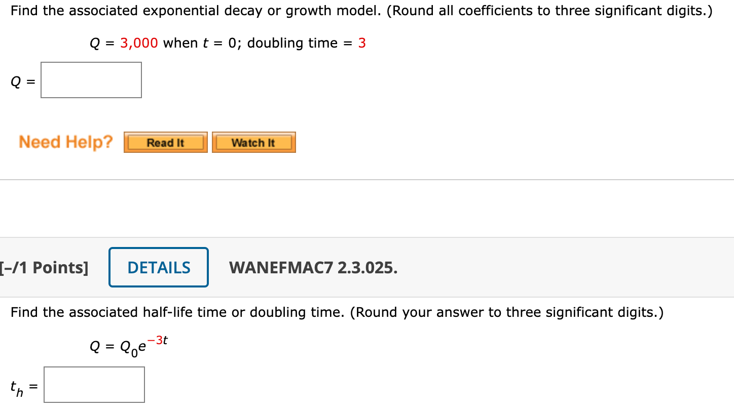 Solved Find the associated exponential decay or growth | Chegg.com