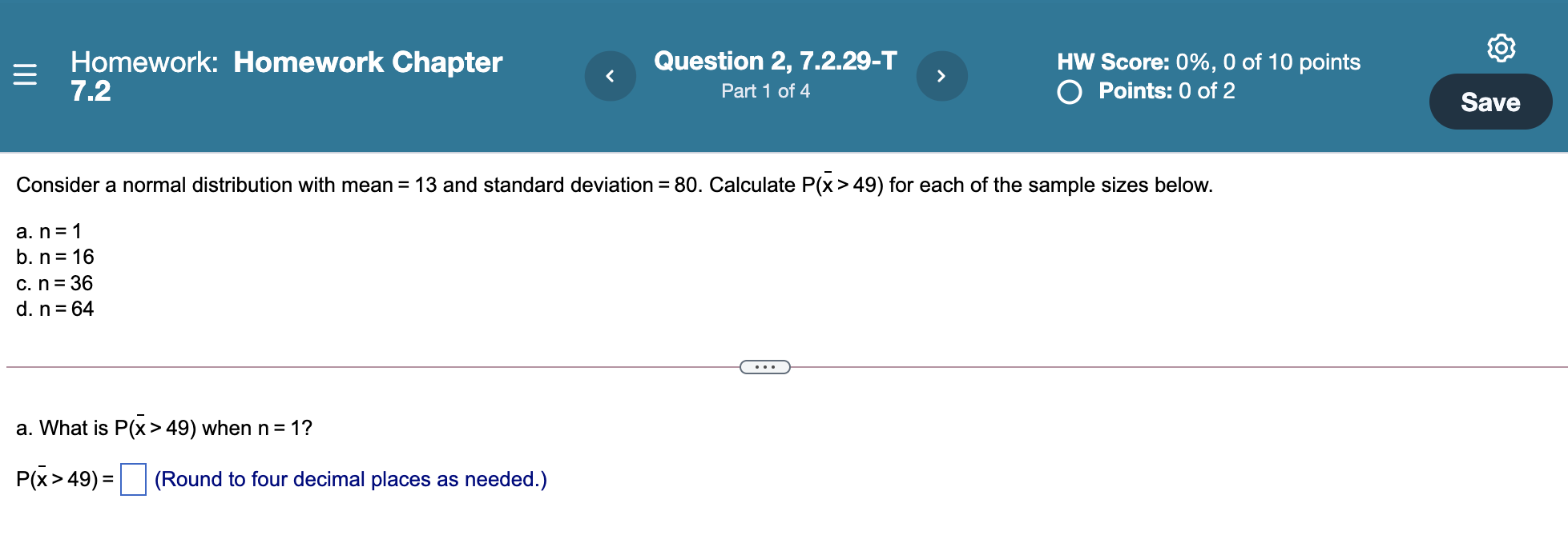 Solved = Homework: Homework Chapter 7.2 Question 2, 7.2.29-T | Chegg.com