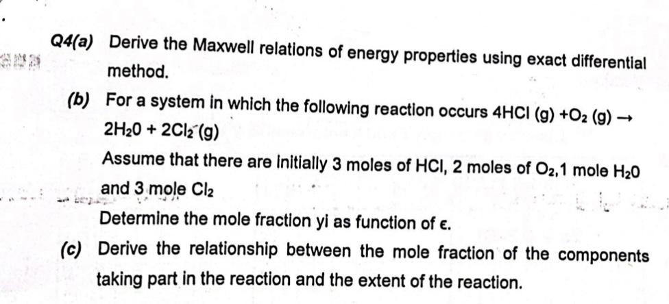 Solved Q4(a) Derive the Maxwell relations of energy | Chegg.com
