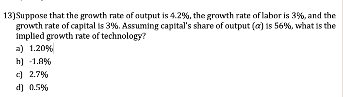 Solved Suppose that the growth rate of output is 4.2%, ﻿the | Chegg.com