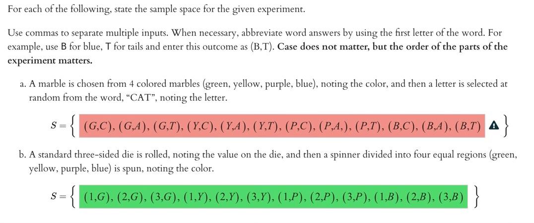 Solved For each of the following, state the sample space for