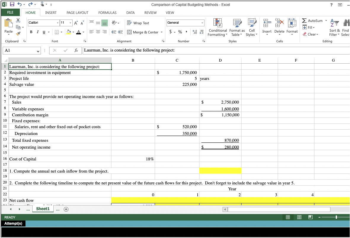 Solved XBBS Comparison of Capital Budgeting Methods - Excel | Chegg.com