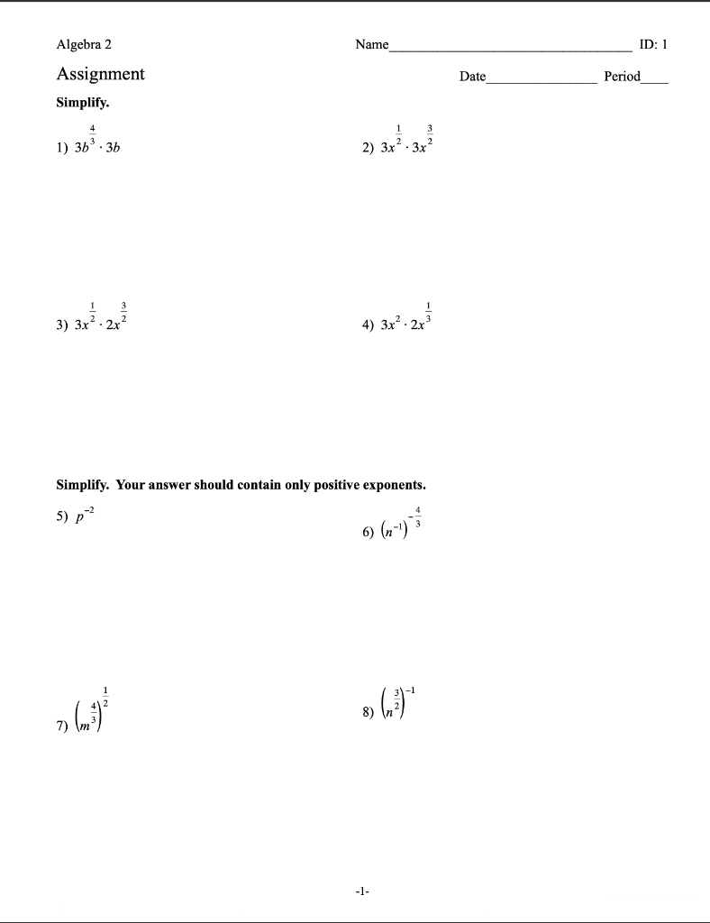 algebra 2 assignment simplify