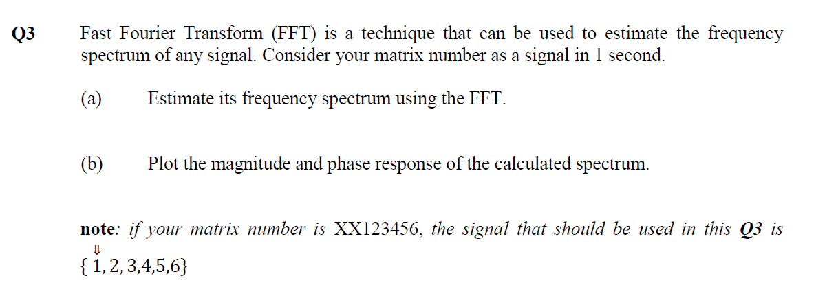 Solved Q3 Fast Fourier Transform (FFT) is a technique that | Chegg.com