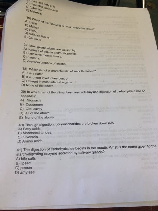 Solved Essential fatty acid C) Essential amino acid D) | Chegg.com