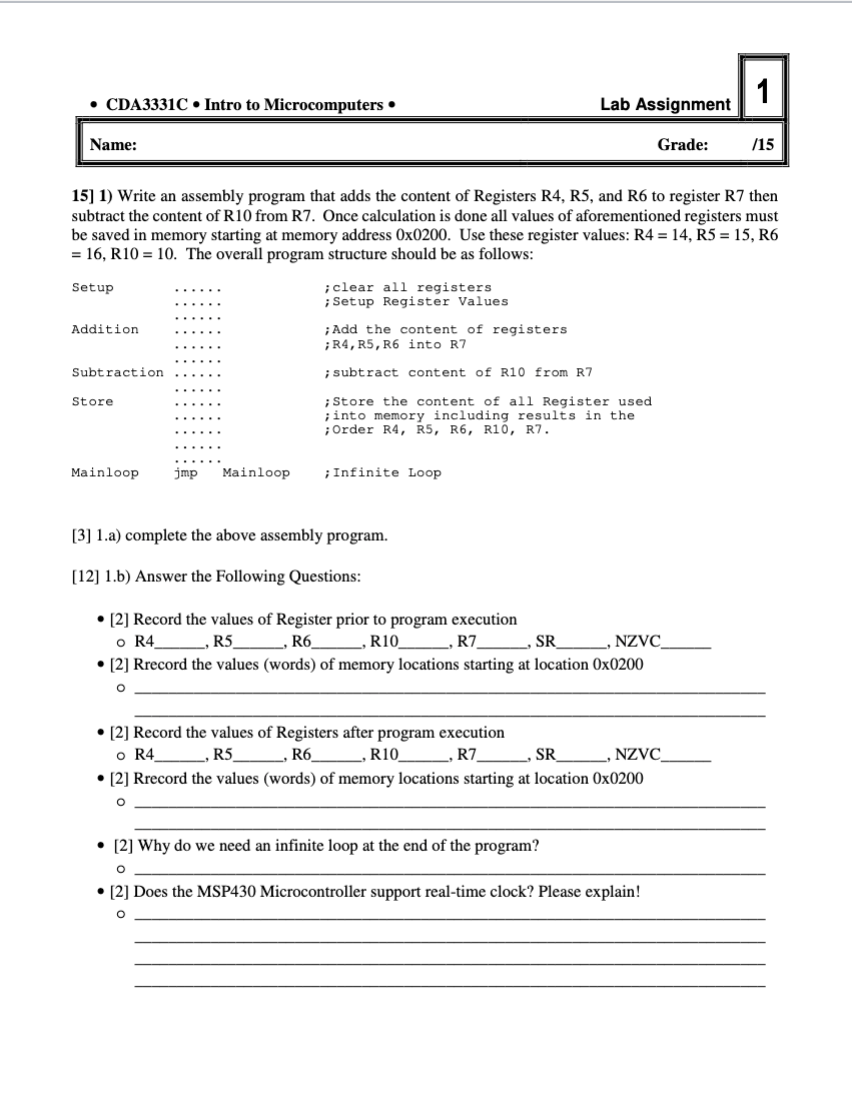 Solved 15] 1) Write an assembly program that adds the | Chegg.com