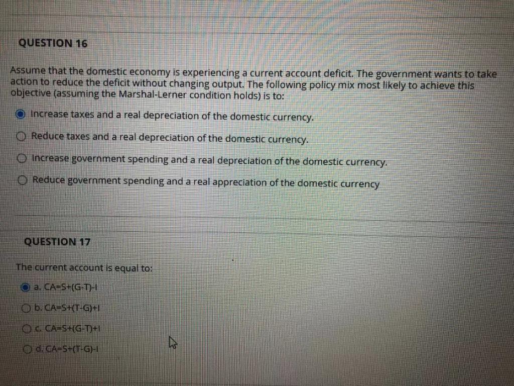 Solved QUESTION 16 Assume That The Domestic Economy Is Chegg