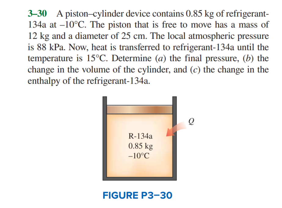 Solved 330 A pistoncylinder device contains 0.85 kg of