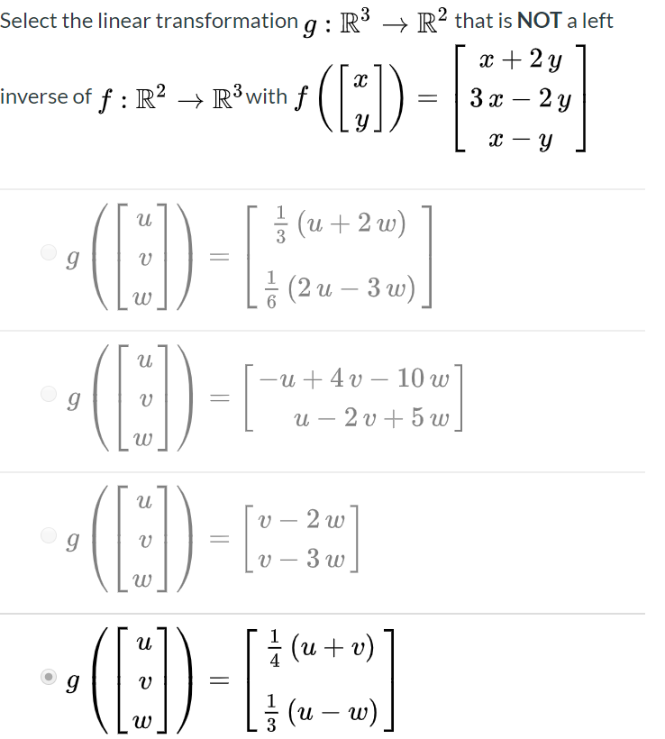 Solved Select the linear transformation g :R3 + R2 that is | Chegg.com