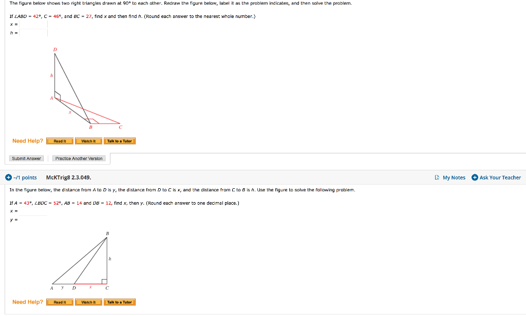 Solved The Figure Below Shows Two Right Triangles Drawn At 8982