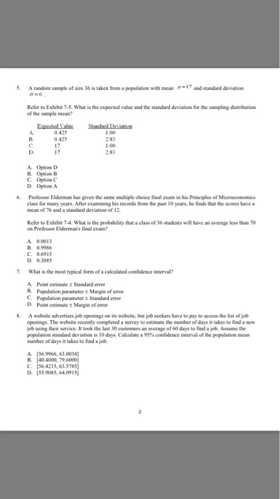 Solved A random sample of size 36 is taken from a population | Chegg.com