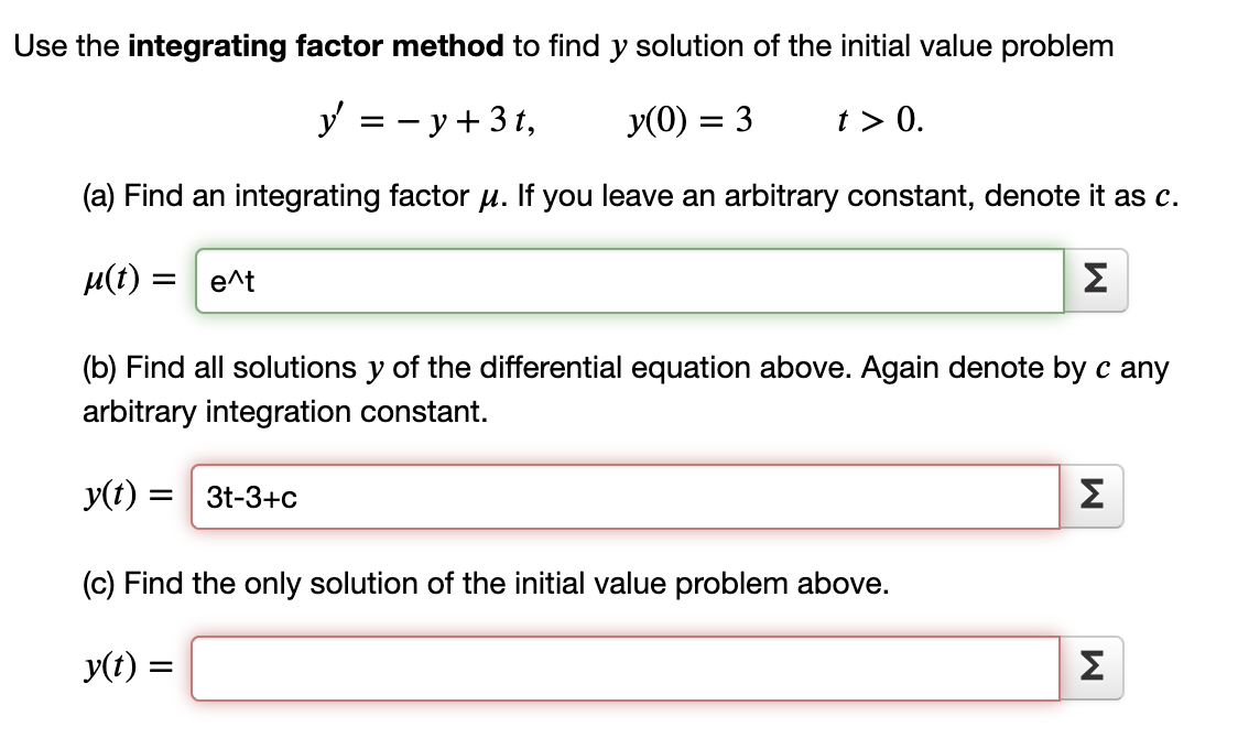 Solved Use the integrating factor method to find y solution | Chegg.com
