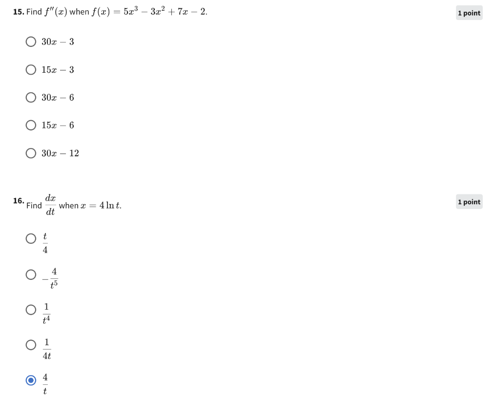 Solved 15. Find f′′(x) when f(x)=5x3−3x2+7x−2. | Chegg.com