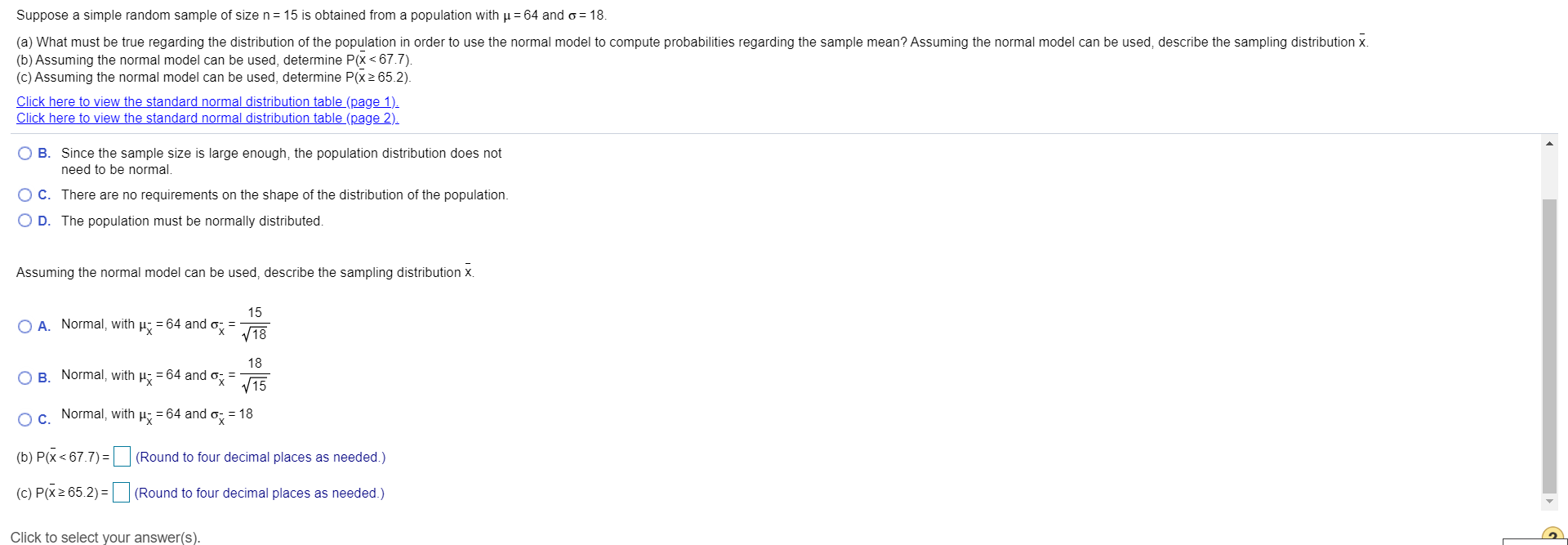 Solved Suppose a simple random sample of size n= 15 is | Chegg.com