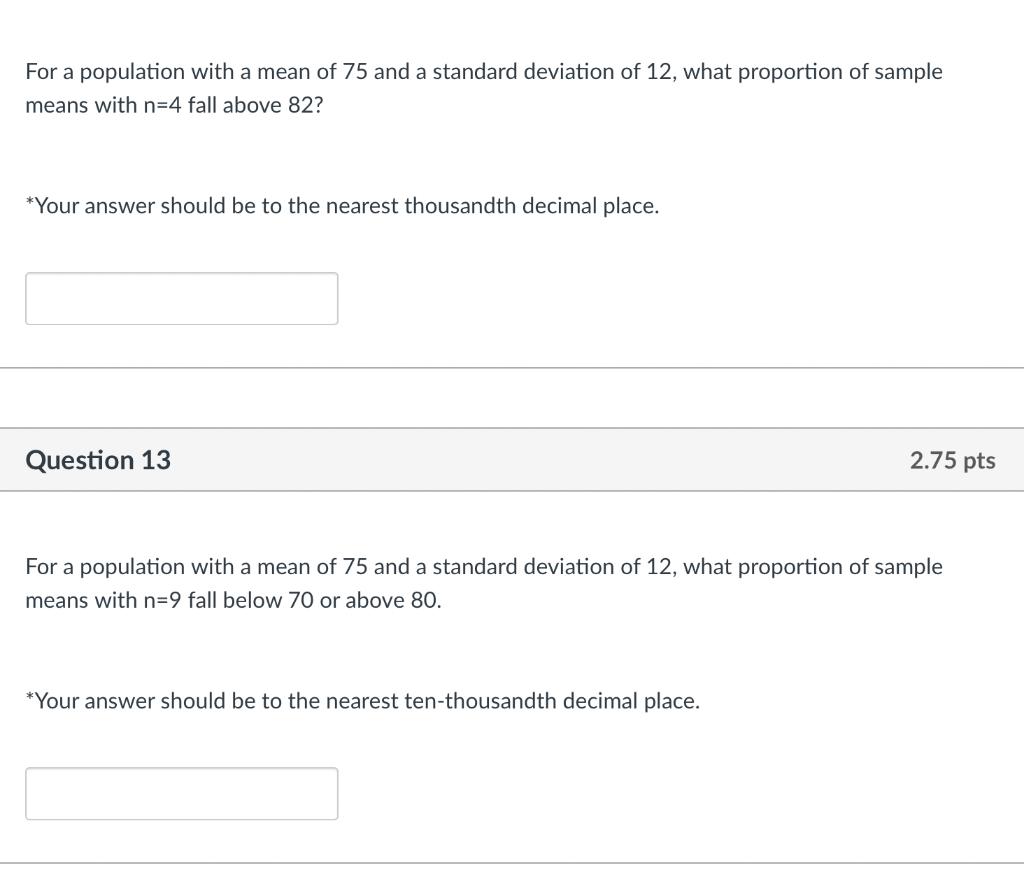 Solved For a population with a mean of 75 and a standard | Chegg.com