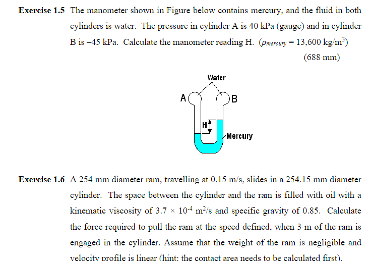 Solved Exercise 1.5 The manometer shown in Figure below | Chegg.com