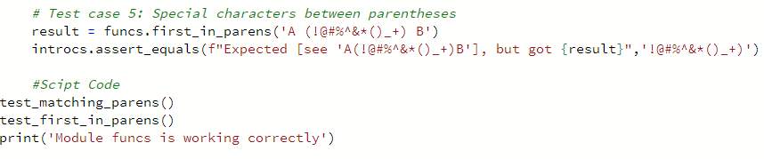 Solved 6. Add Tests for first_in_parens The function should | Chegg.com