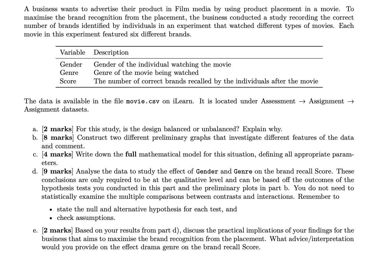 Solved A business wants to advertise their product in Film | Chegg.com