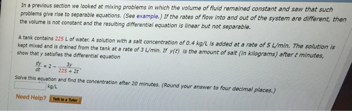 Solved In a previous section we looked at mixing problems in | Chegg.com