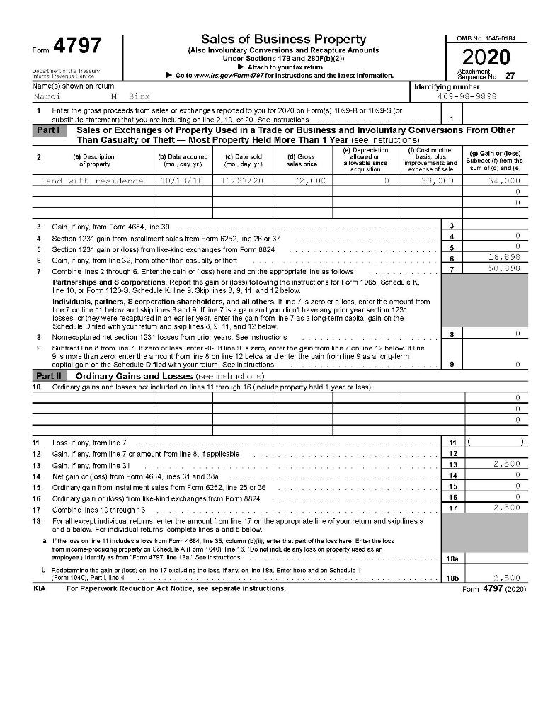 Line 7 of Form 4797 is $50,898--At what rate(s) is | Chegg.com | Chegg.com