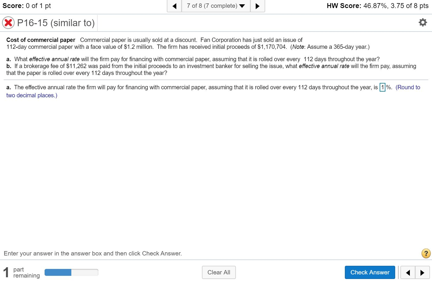 Solved Score: 0 of 1 pt 7 of 8 (7 complete) HW Score: | Chegg.com