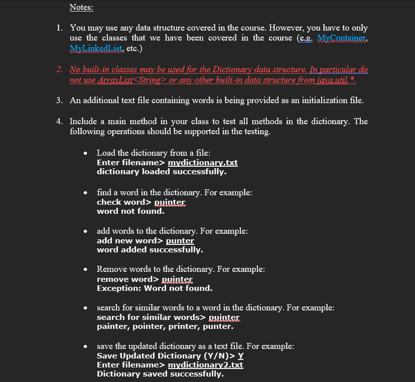 Solved Your dictionary should support the following