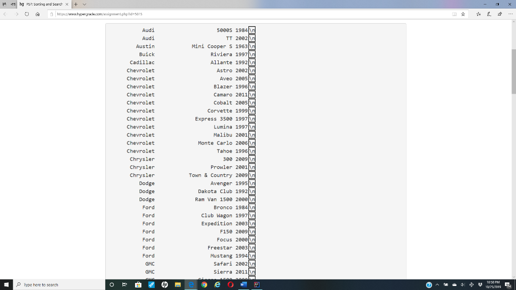 java中的string和arraylist类 java string... Using Java, sort the list of cars and display them. | Chegg.com