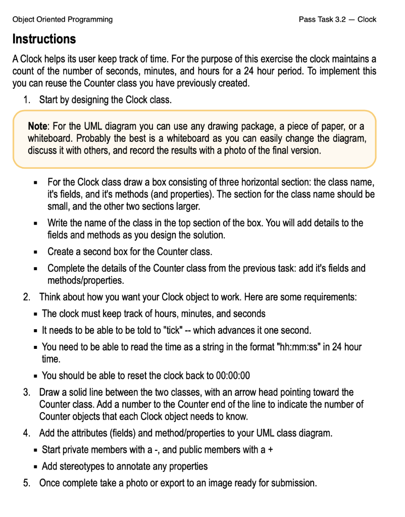 Solved Object Oriented Programming Pass Task 3.2 - Clock | Chegg.com