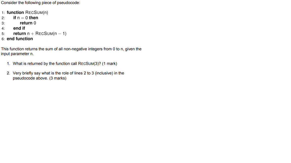 Solved Consider the following piece of pseudocode: 1: | Chegg.com