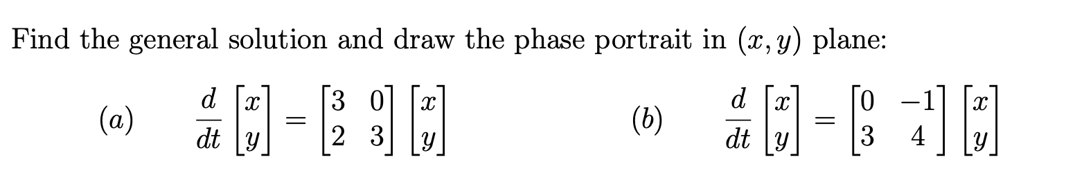 Solved Find the general solution and draw the phase portrait | Chegg.com