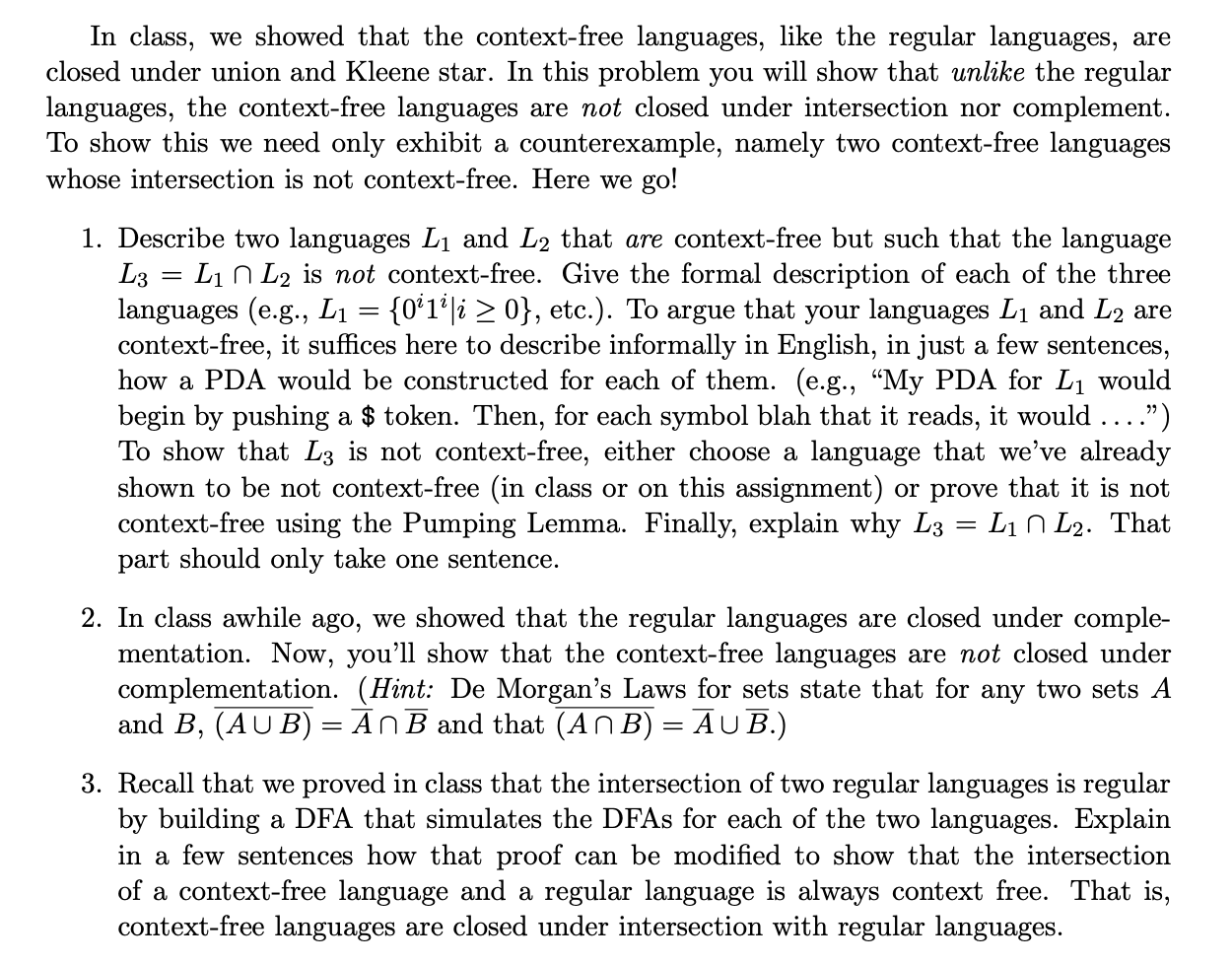 Solved In Class, We Showed That The Context-free Languages, | Chegg.com