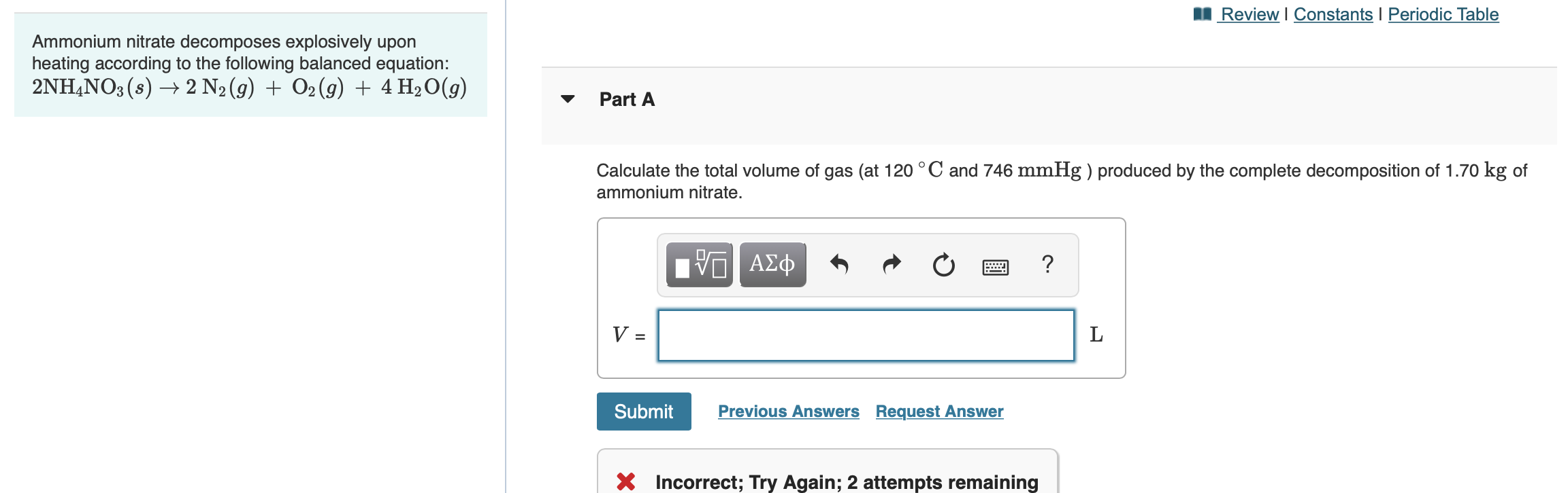 Solved A Review Constants | Periodic A quantity of N2 | Chegg.com