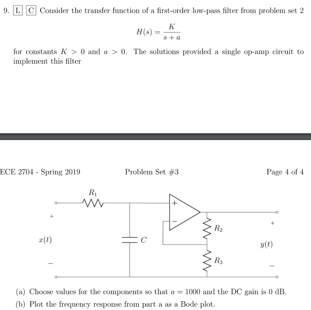 9. LC Consider the transfer function of a first-order | Chegg.com