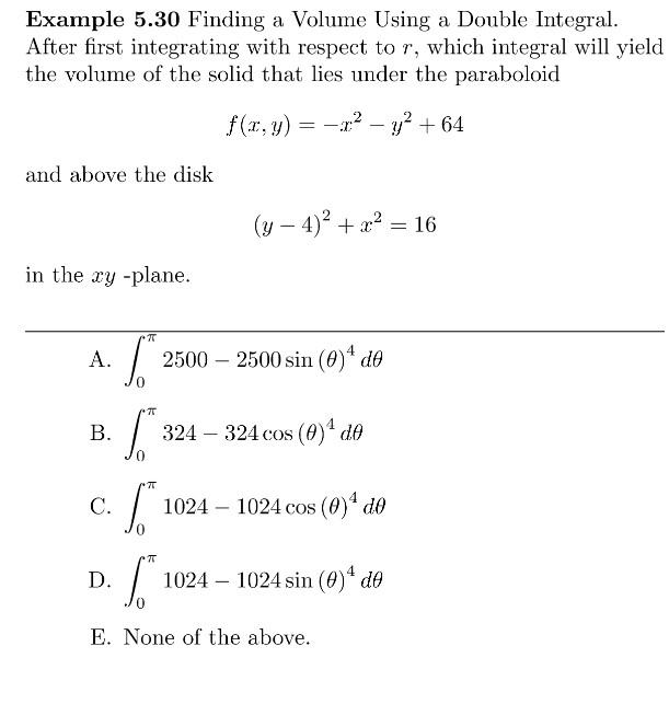 Example Test Volume Integral Solved Example 5.30 Finding a Volume Using a Double | Chegg.com