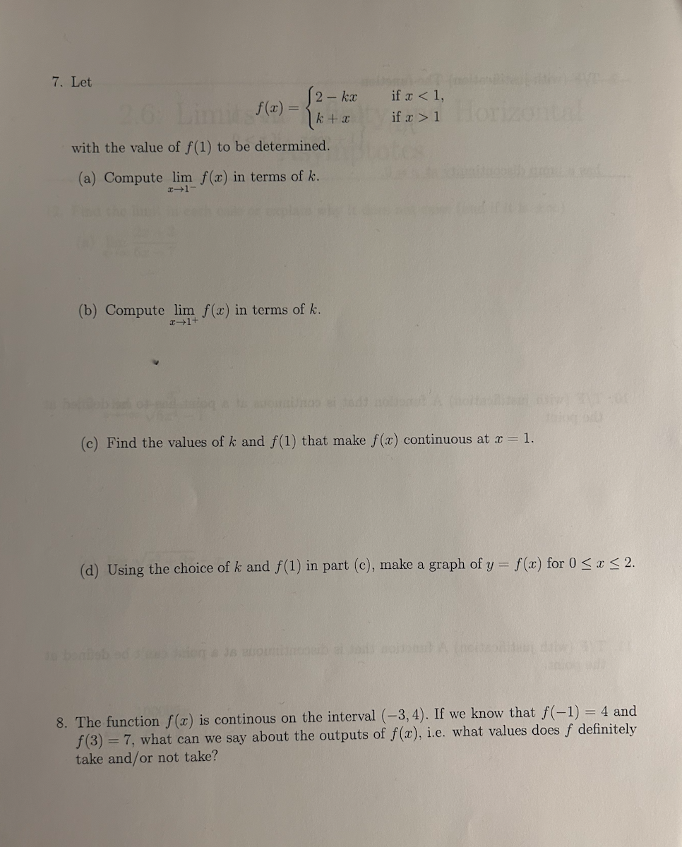 Solved 7 Let F X {2−kxk X If X 1 With The Value Of