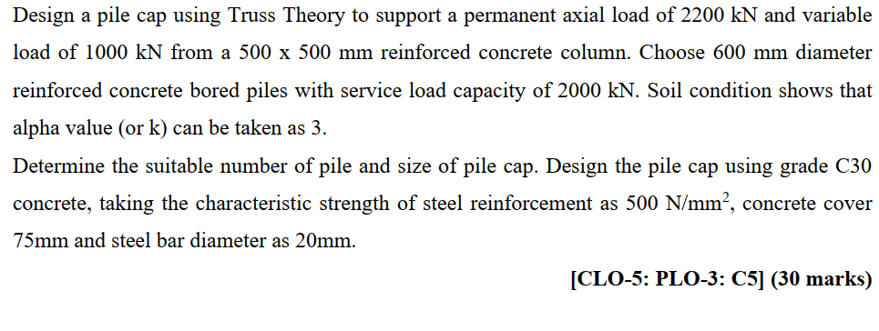 Solved Design a pile cap using Truss Theory to support a | Chegg.com