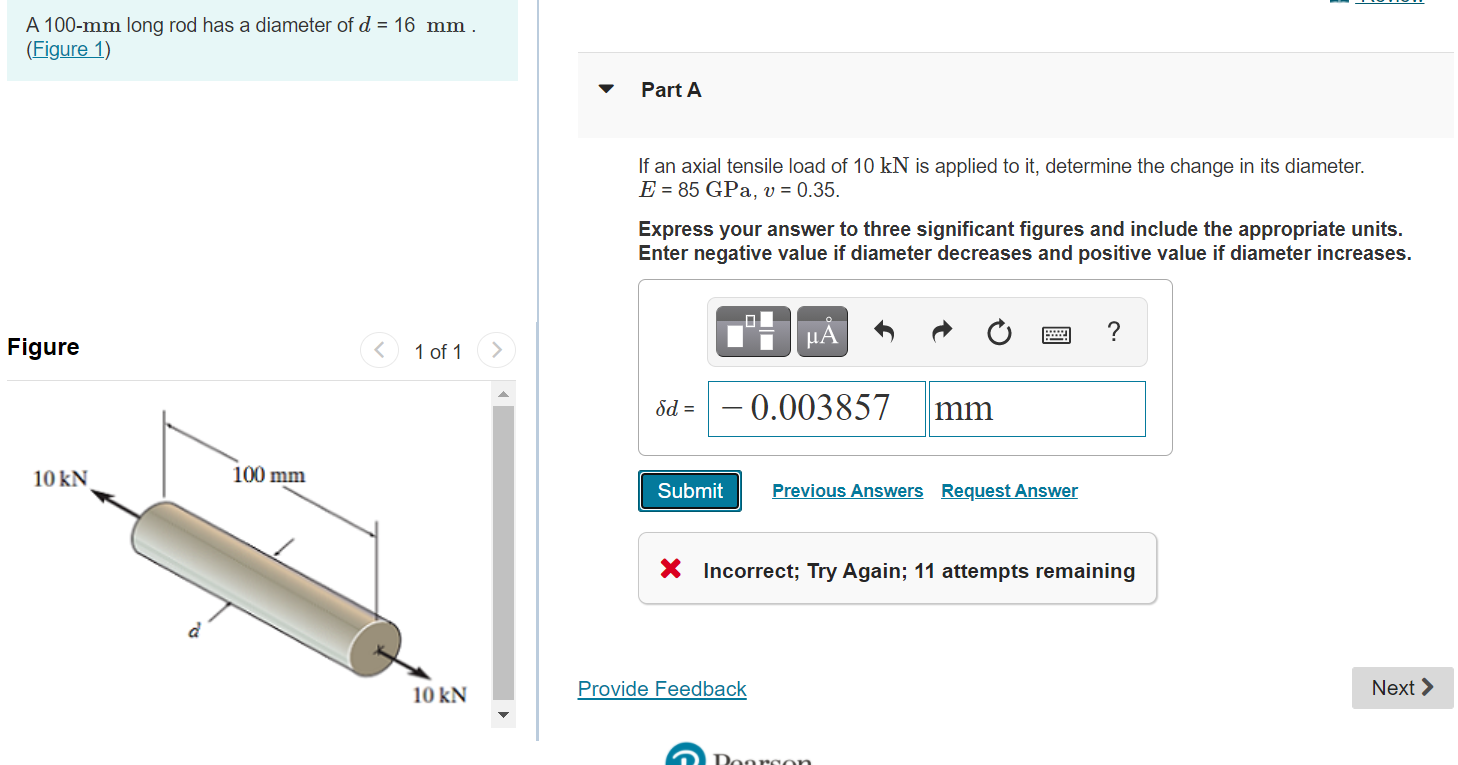 Solved A 100mm long rod has a diameter of d = 16 mm.