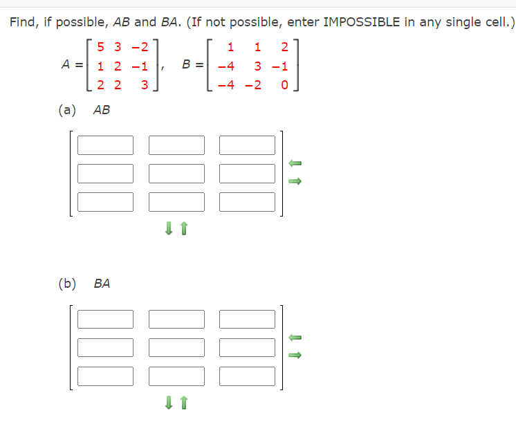 Solved Find, If Possible, AB And BA. (If Not Possible, Enter | Chegg.com