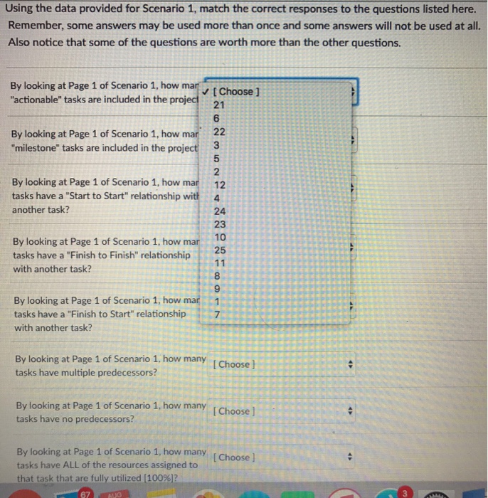 Solved Using the data provided for Scenario 1, match the | Chegg.com