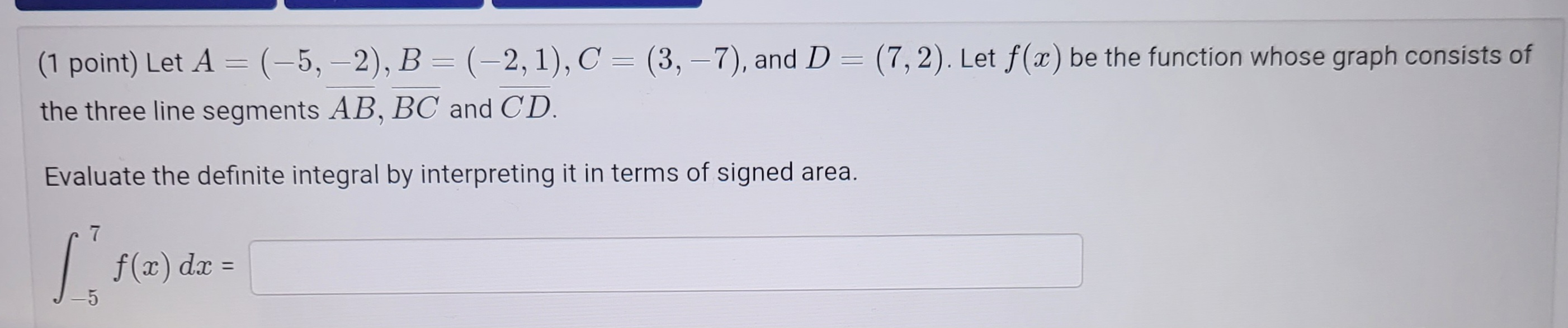 Solved (1 point) Let A=(−5,−2),B=(−2,1),C=(3,−7), and | Chegg.com