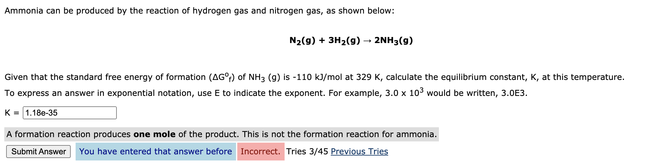 Solved Ammonia can be produced by the reaction of hydrogen | Chegg.com