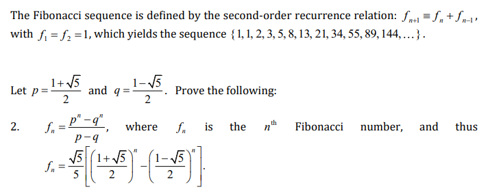 Solved 1-11 The Fibonacci sequence is defined by the | Chegg.com
