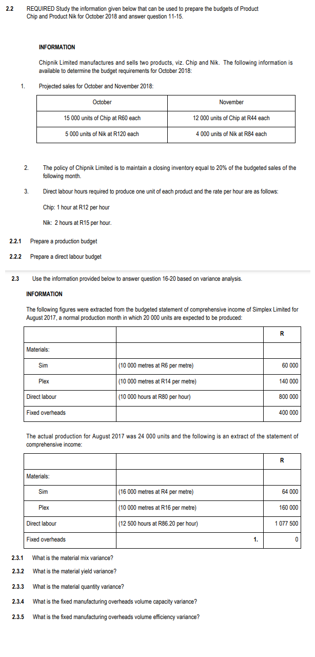 Solved 2.2 REQUIRED Study the information given below that | Chegg.com